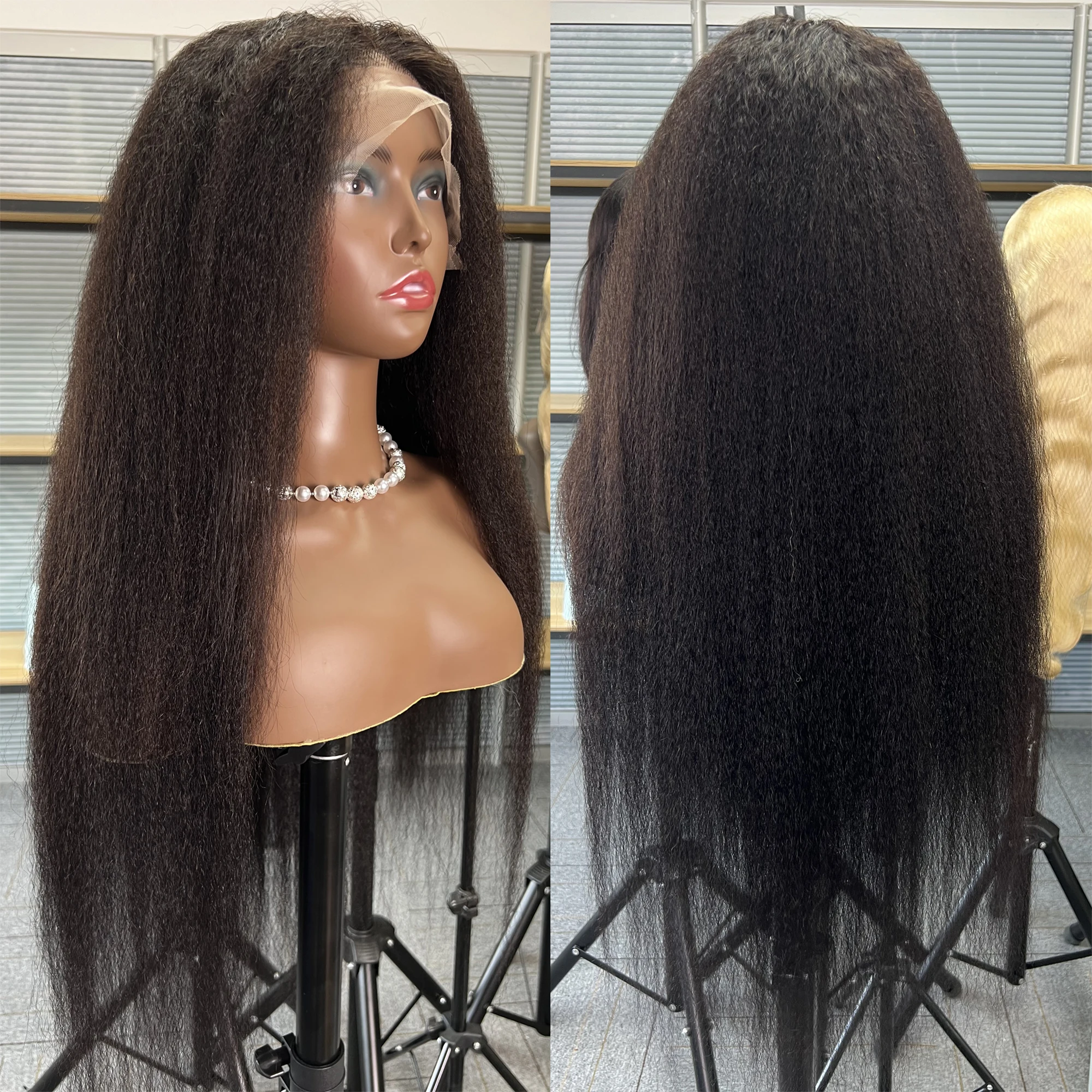 

Kinky Straight Lace Front Wig Brazilian 4/350 Highlight 13x6 HD Lace Frontal Wigs Human Hair For Women 99J Burgundy Colored Hair