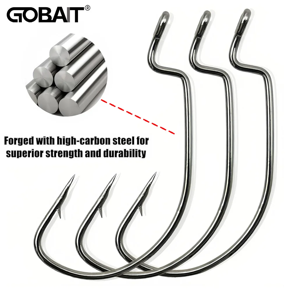 20PCS Wide Gap Worm Hooks Texas Rig Jig Crank Big Bass Hook Black High Carbon Steel Offset Barbed Hook for Soft Fishing Lure