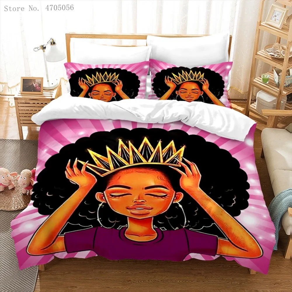 African American Black Girl Bedding Set Black Girl Magic Duvet Cover 3D Printed Comforter Cover Set Birthday Mother's Day Gift