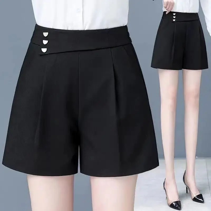 Women's Summer Black Skirt Shorts Korean Fashion New High Waist Ice Silk Loose Bottoms Sports Casual Thin Wide Leg Short Pants