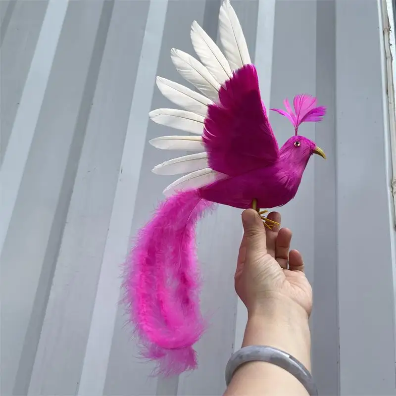 cute simulation Phoenix bird model foam and feather hot pink long tail bird gift about 35cm xf2972