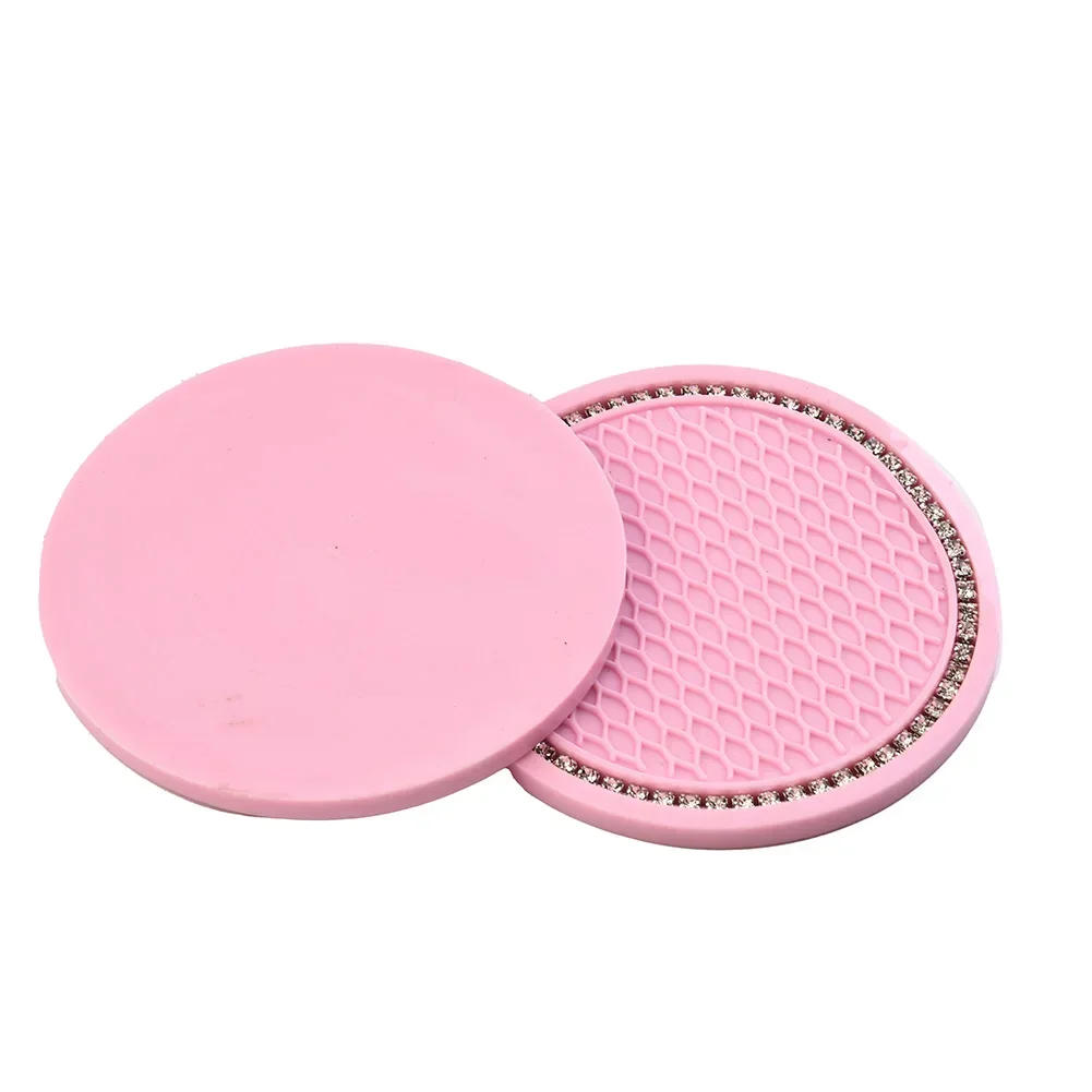 

Car Cup Holder Mat Part Wear-resistance Rhinestones 7cm Dia Accessories Anti-slip Auto Car Coasters Interior Pink Pad