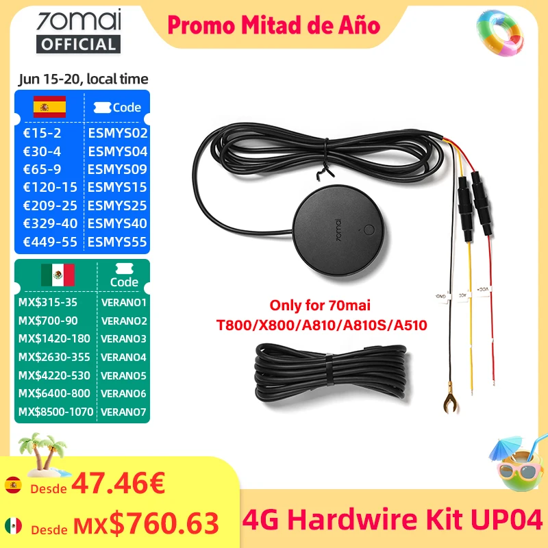Kit de Cableado 4G 70mai UP04 para Módulos 4G LTE 70mai T800 A810S A810 A510 X800 X200, Control Remoto y Transmisión en Vivo 70mai UP04