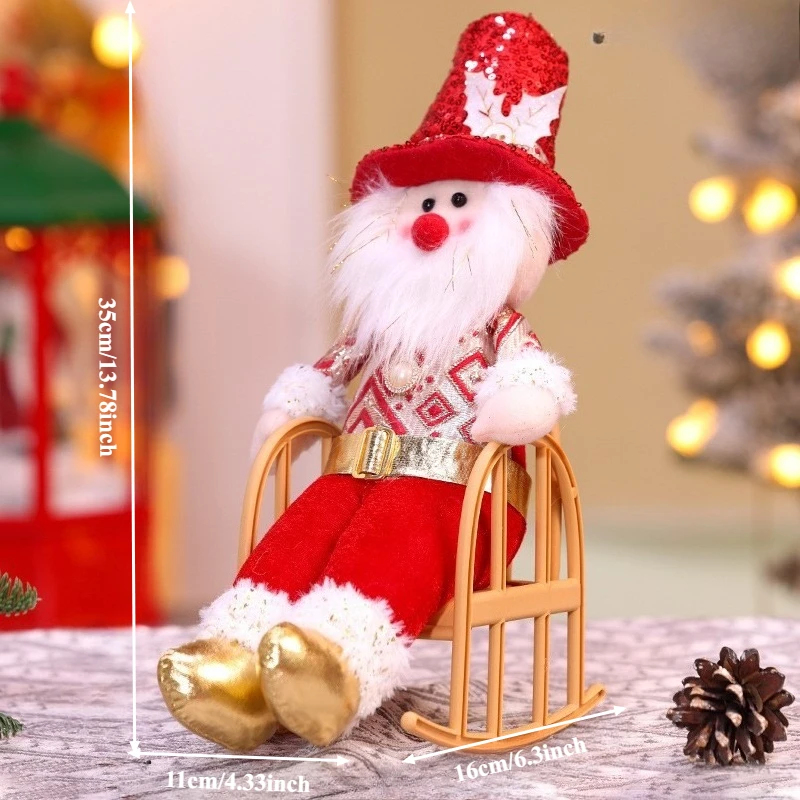 1PCS Christmas Ornament Fabric Rocking Chair Santa Ornament Plaid Fabric Tabletop Decoration Holiday Home Living Room Scene view 5