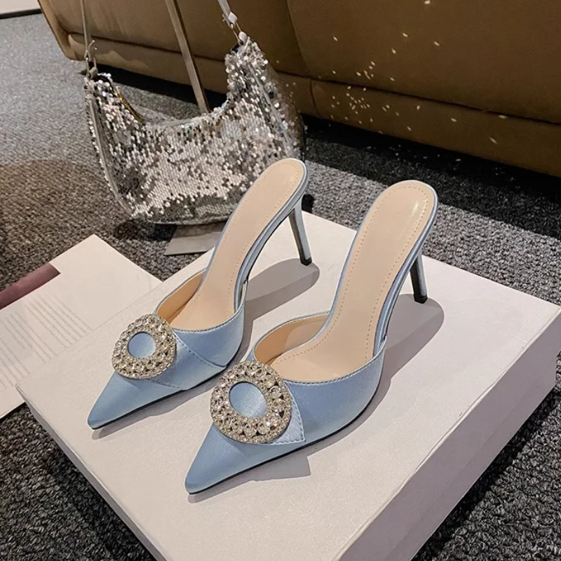 

Shining luxury Rhinestone Pointed Sandals Women New Stiletto Closed Toe Shallow Women Pumps One Step Women Wedding Party Shoes