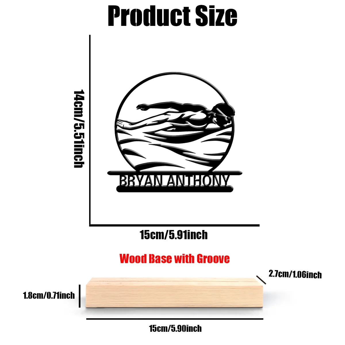 1 قطعة تماثيل معدنية مخصصة للسباحة مخصصة فن معدني مع قاعدة خشبية لغرف النوم والهدايا الرجالية وأعياد الميلاد وكريس #3
