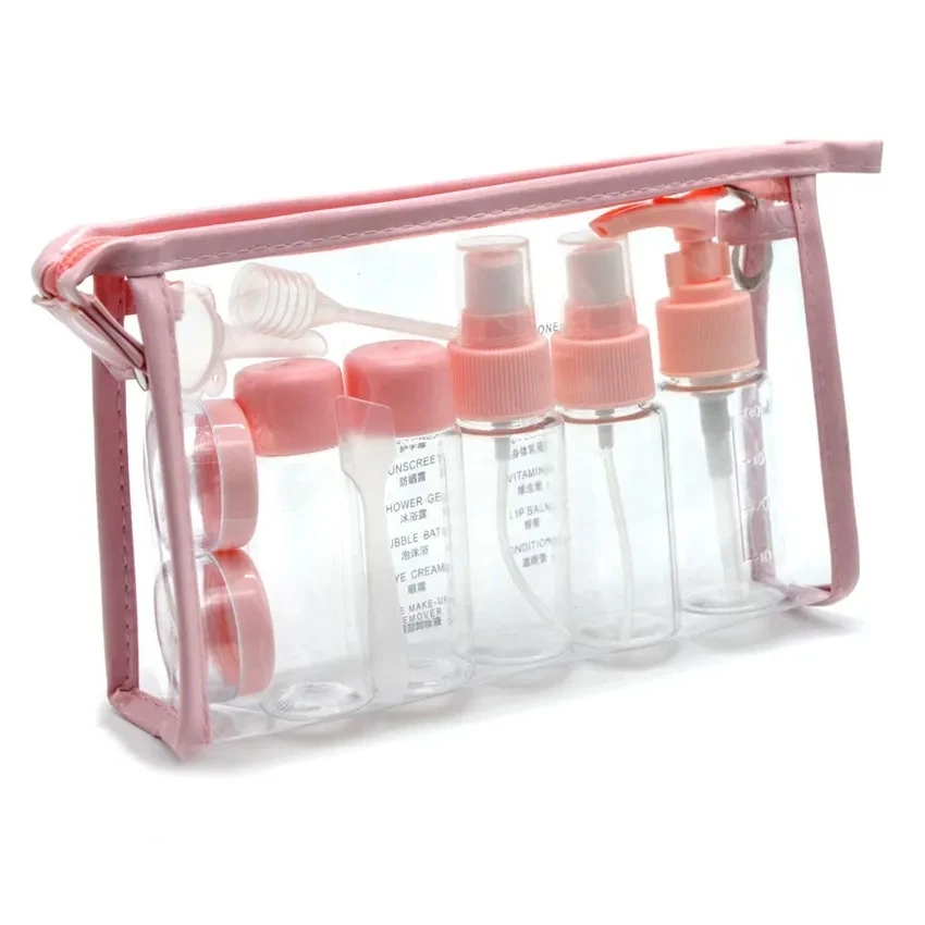 10pcs Travel Bottles Set With Bag Cosmetics Sub-Bottling Spray Lotion Cream Refillable Bottle Jar Empty Container Portable Tool