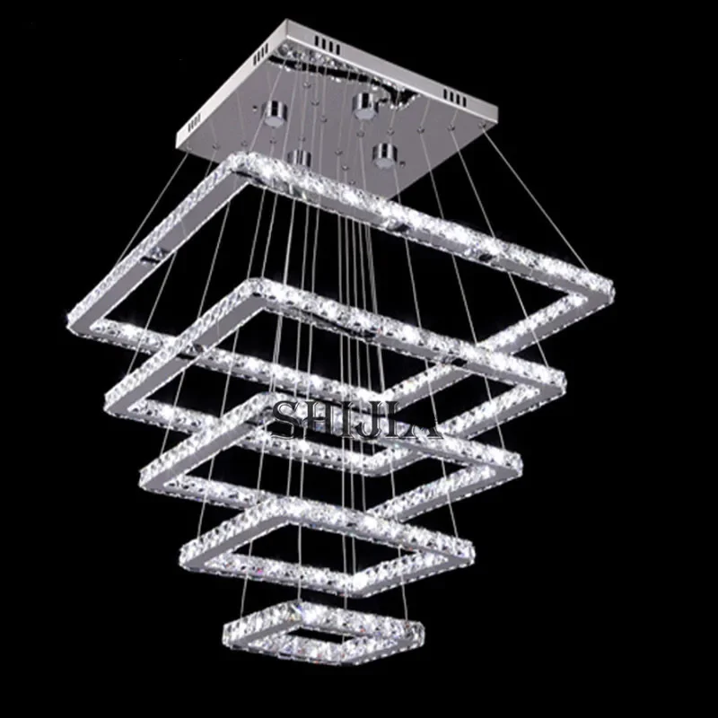 

Square Crystal LED Ceiling Light Fixture 5 Squares Stair Lighting for Hotel, Hallway, Villa