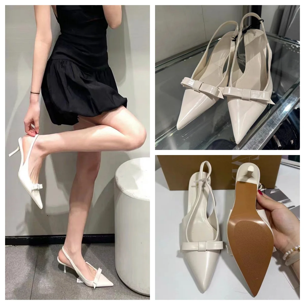 

TRAF Woman White Bowknot High Heels Sexy Leather Pointed Toe Heeled High Heels Stiletto Spring Elegant Office Lady Pump Shoes