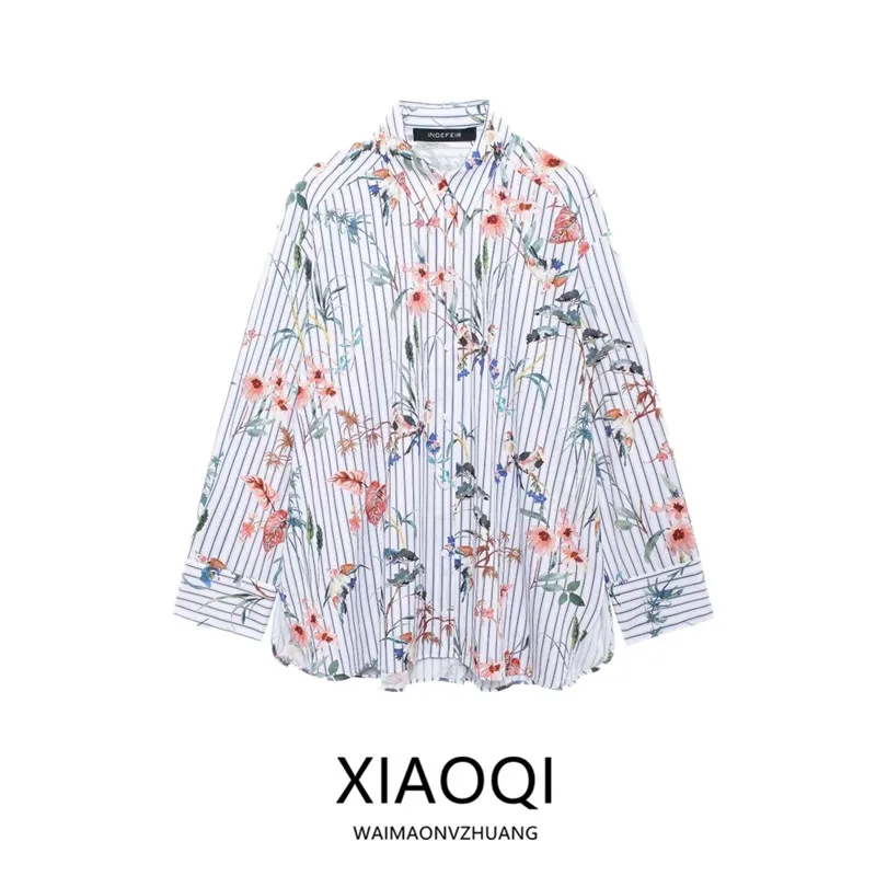 قميص نسائي جديد لخريف 2024 بطبعة حيوانات وخطوط حريرية بأكمام طويلة وياقة، تصميم عصري متعدد الاستخدامات وفضفاض بطول عادي #5