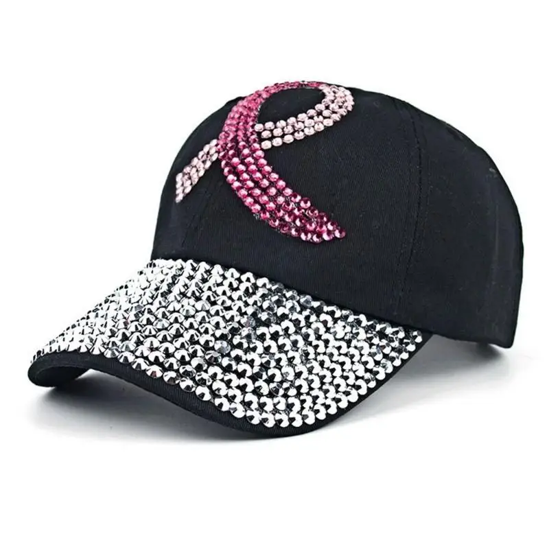 39BD Pink Ribbon Baseball Hat Awareness Baseball Hat Peaked hat Awareness Hats For Women Bling