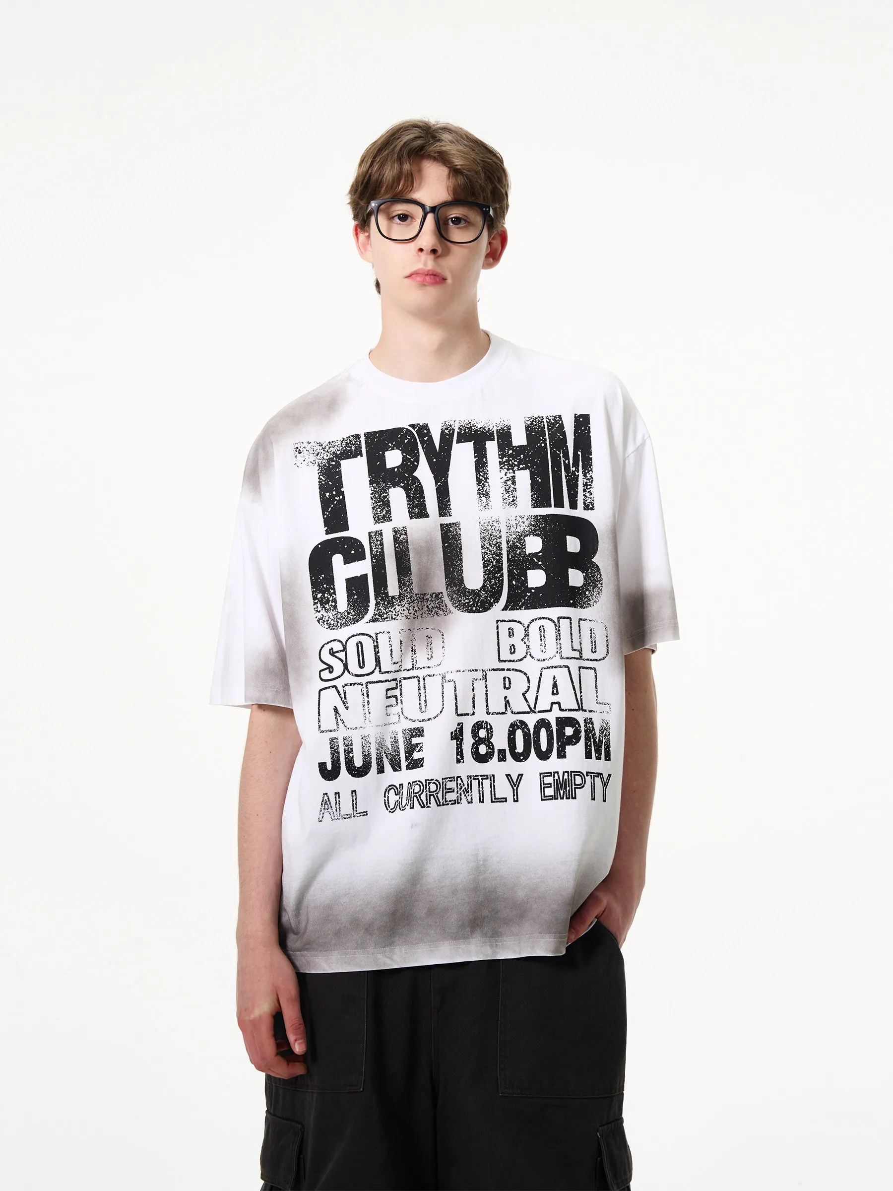 High Street Vintage Cotton Letter Printed Short Sleeved Tees Tshirts Men's and Women's Vibe Trendy T-shirt Round Neck Top