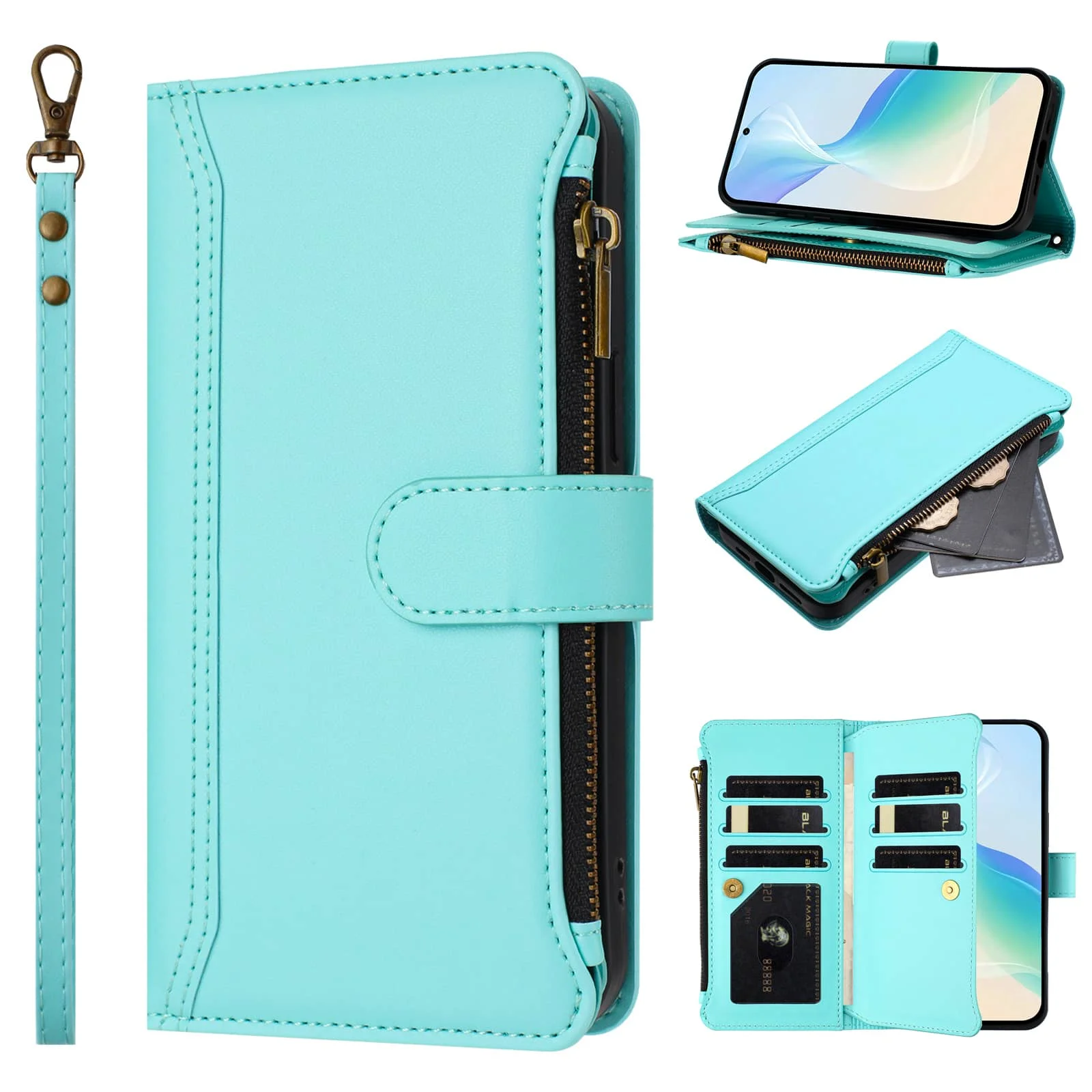 For Samsung Galaxy A15 A16 A25 A32 A36 A53 A56 A73 Wallet Case,RFID Blocking Case Kickstand Flip Cover Wrist Strap Card Holder