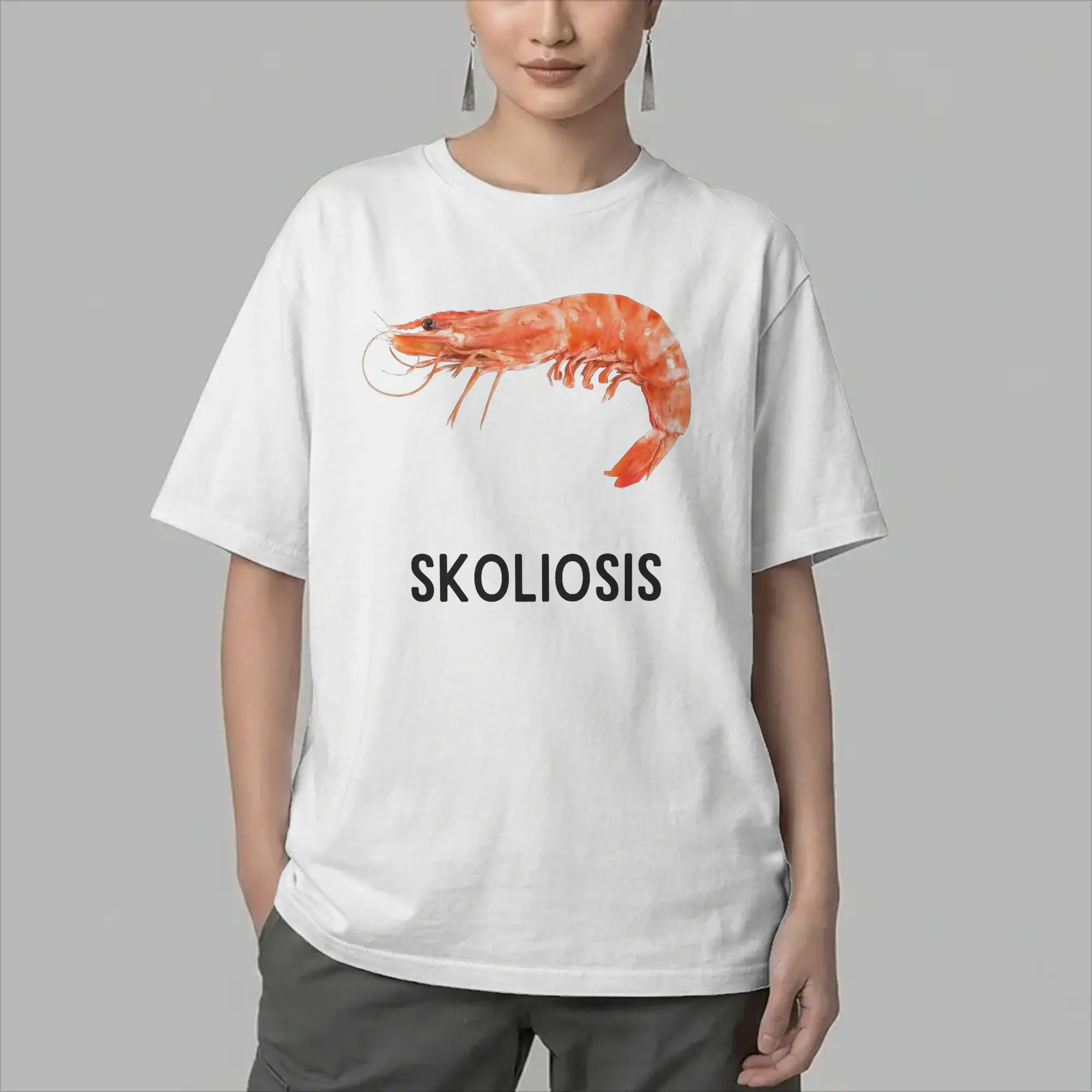 Men Shrimp Prawn Skoliosis T Shirt Scoliosis Meme Cotton Clothes Creative Short Sleeve Round Neck Tee Shirt Original T-Shirts