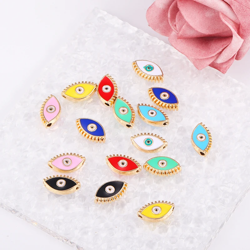 10Pcs 8 Colors Turkish Blue Eye Enamel Spaced Beads Charm for Jewelry Making Bohemian Style Bracelet Necklace Alloy Beads