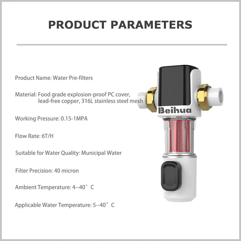 Beihua Automatic Flushing Backwash Prefilter Spin Down Sediment Water Filter Central Whole House Purifier System Stainless Steel