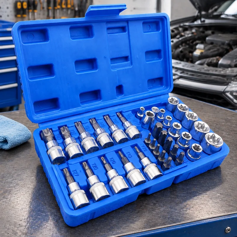 Comprehensive 34-Piece Torx & External Torx Socket Kit with 1/4
