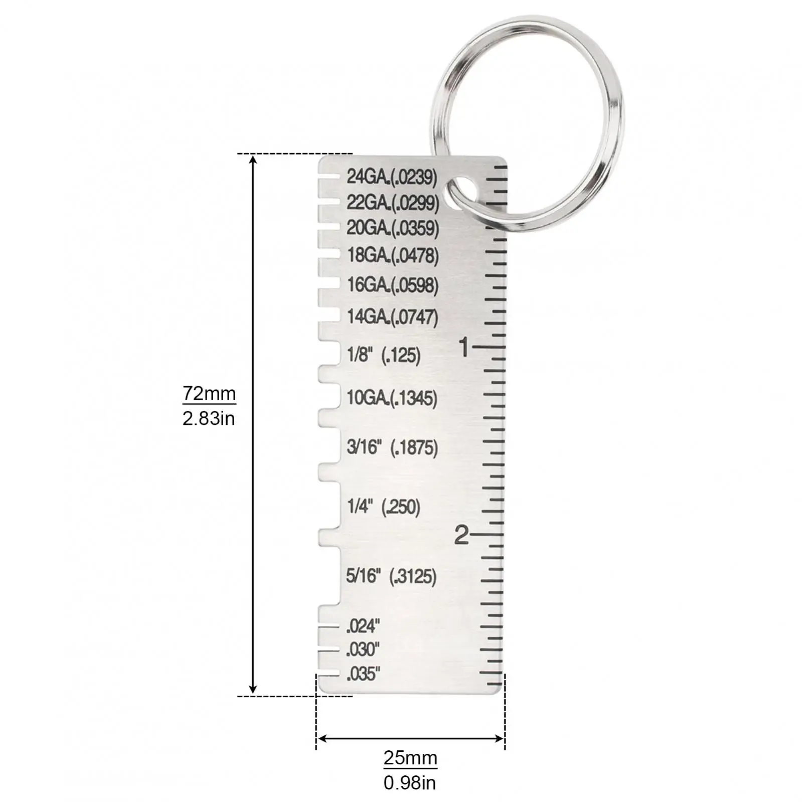 Key Chain Thickness Gauge Meter Design Light Stainless Steel Metal Sheet Thickness Gauge