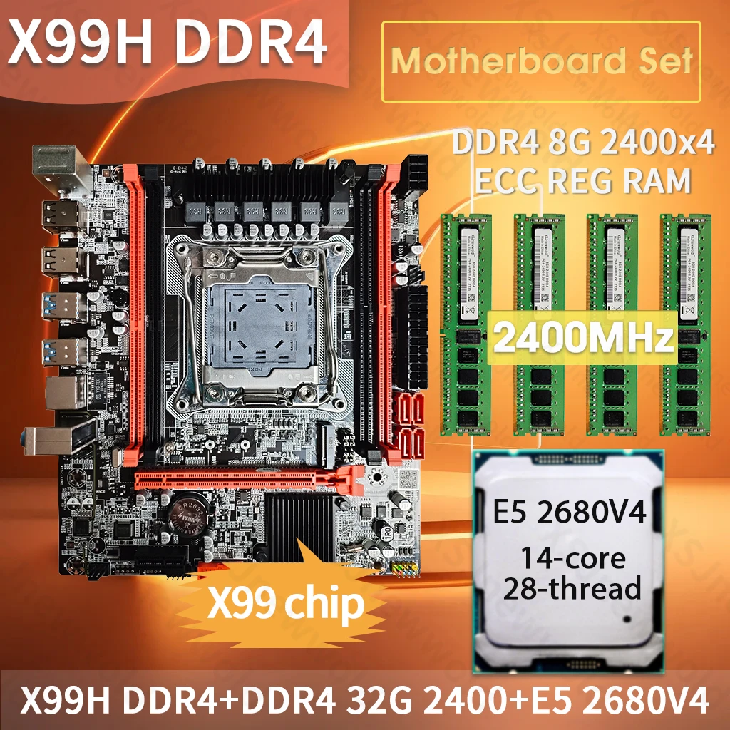 Motherboard set kit XSJnewwold H X99 set Xeon kit E5 2680 V4 ram ddr4 32GB 2400 MHz (4*8 GB) DDR4 Reg ECC