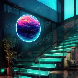 Planeet Neon Geleid Licht Acrylteken: Ai Midtravel Gegenereerd Rond Ontwerp, Rgb-Optie, Melkweg Muurkunstdecor Voor Thuis, Restaura