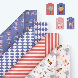 24Pcs Circus Theme Gift Wrapping Carnival Animal Striped Red Blue Giftwrap Kids Birthday Greeting Party Craft Paper Favors