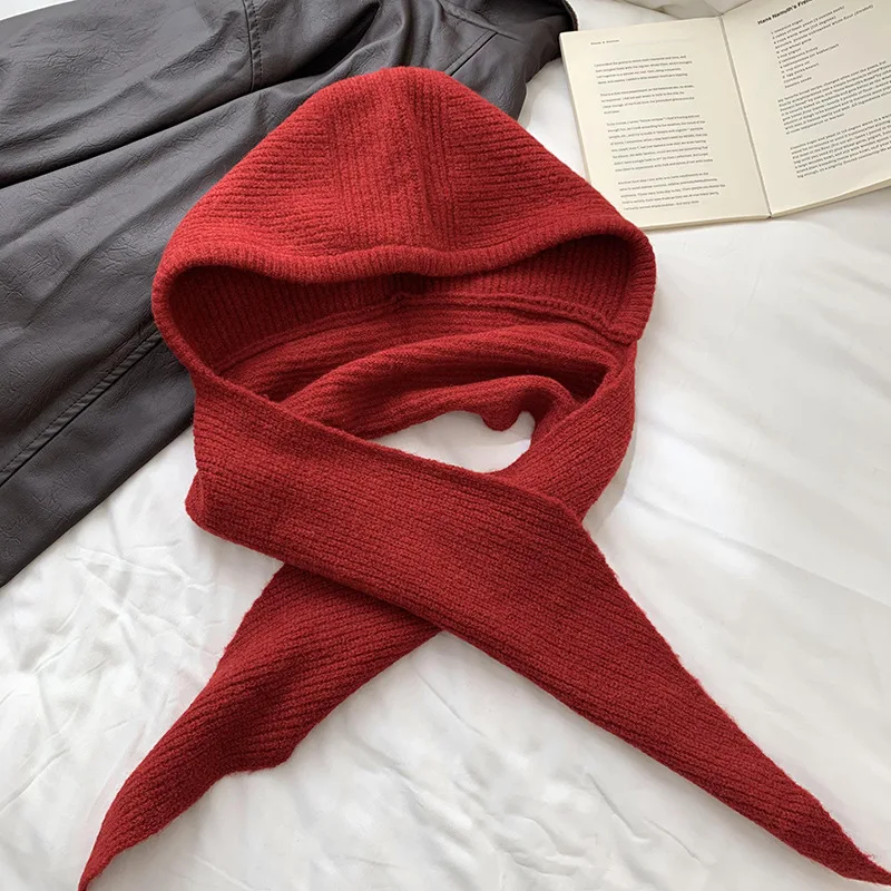 Ladies Fall Winter Balaclava Shawl Scarf All-in-One Hood Windproof Warm Ear Neck Shield Knit Hat