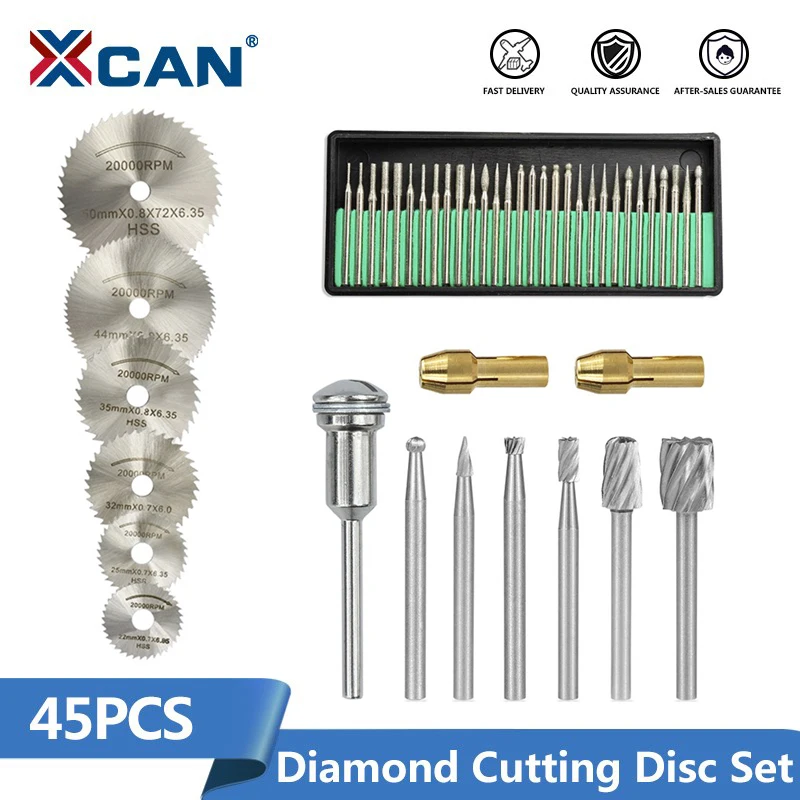 

XCAN 45pcs Diamond Engraving Accessories Set HSS Mini Circular Saw Blade Set Routing Bit Drill Bit for Dremel Rotary Accessories