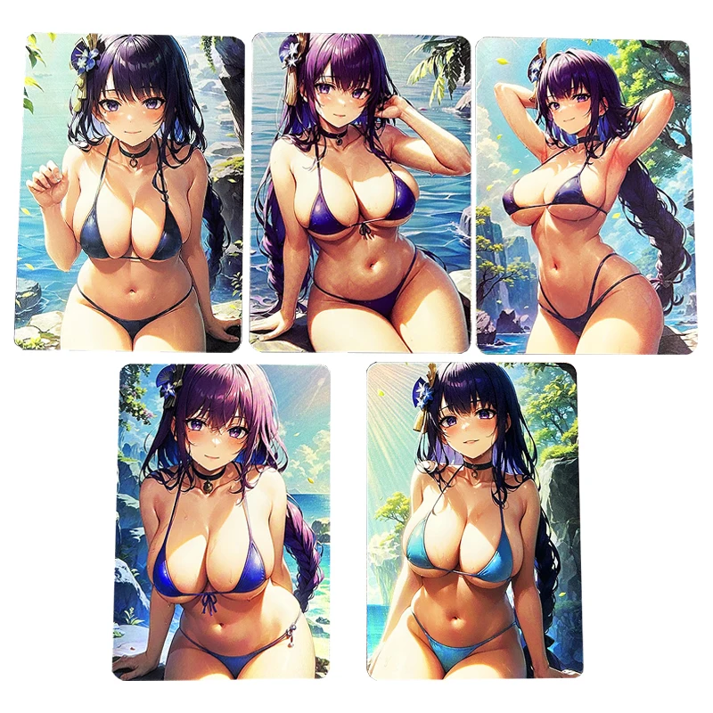 

5Pcs/set Self Made Genshin Impact Beelzebul Swimsuit Kawaii Collection Card Refraction Color Flash Craft Game Collection Card