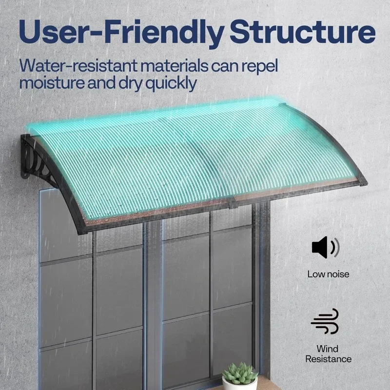 مظلة باب نافذة من البولي كربونات باللون البني مع دعامة سوداء مقاس 40 بوصة × 80 بوصة ميزات فريدة من نوعها #5