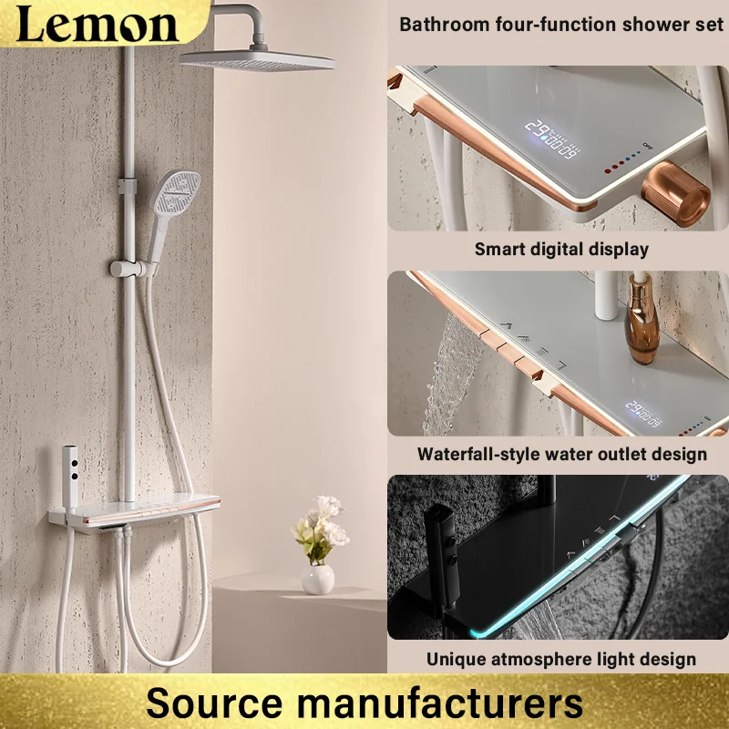 

Four-function shower head set, all-copper valve body, healthy water quality, ceramic valve core, through-type atmosphere light