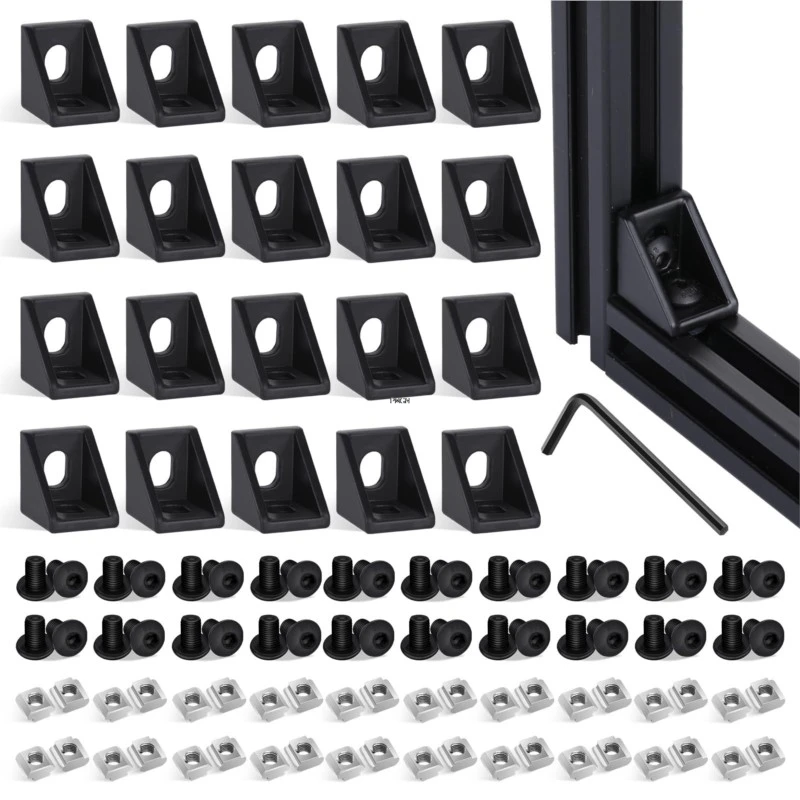 20Pc 2020 3-Way End Corner Bracket T Slot L-Shape Interior Corner Joint Bracket for Aluminum Extrusion Profile Connector Set 6mm