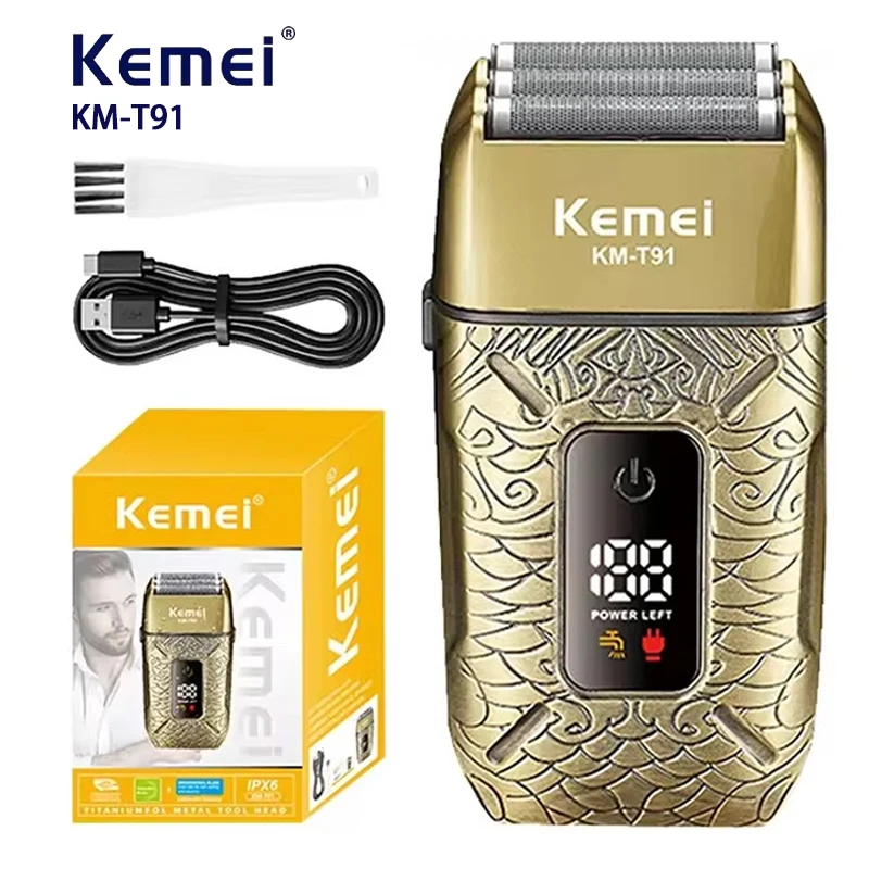 Kemei Electric Triple Blades Razor Rechargeable Barber Foil Shavers Professional Cordless Bald Head Shaving Machine Men KM-T91