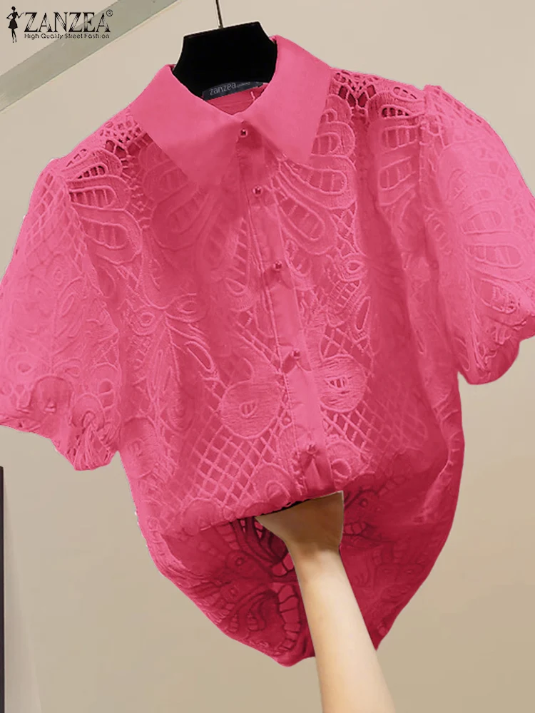 

Стильные рубашки с вышивкой ZANZEA, женская элегантная блузка с пышными рукавами, летняя модная кружевная лоскутная рабочая рубашка, топы с вырезами