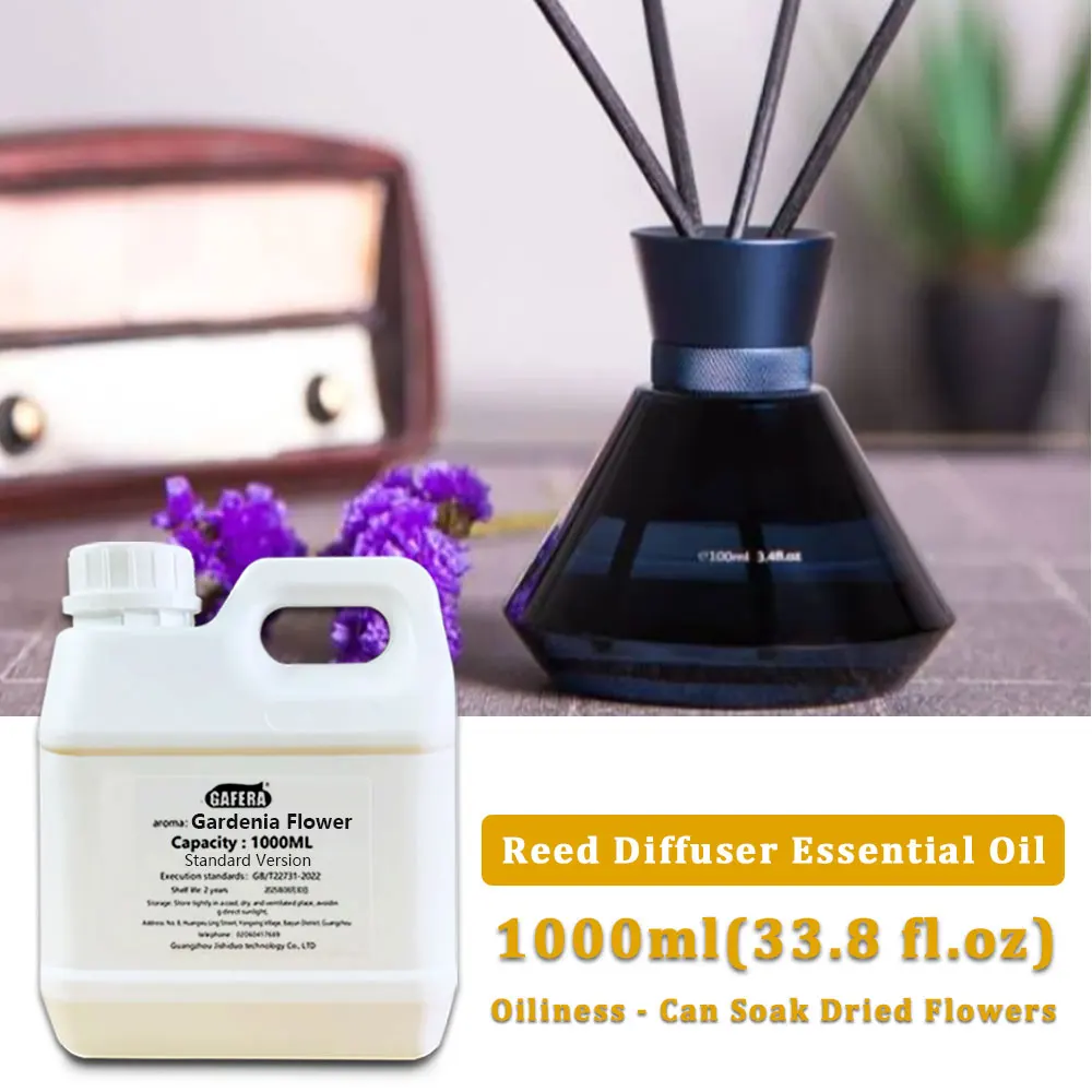 GAFERA 1000ml (33.8 fl.oz) Gardenia Flower/Hilton Essential Oil - Reed Diffuser Oil, Large Bottle Perfume Flameless Aromatherapy