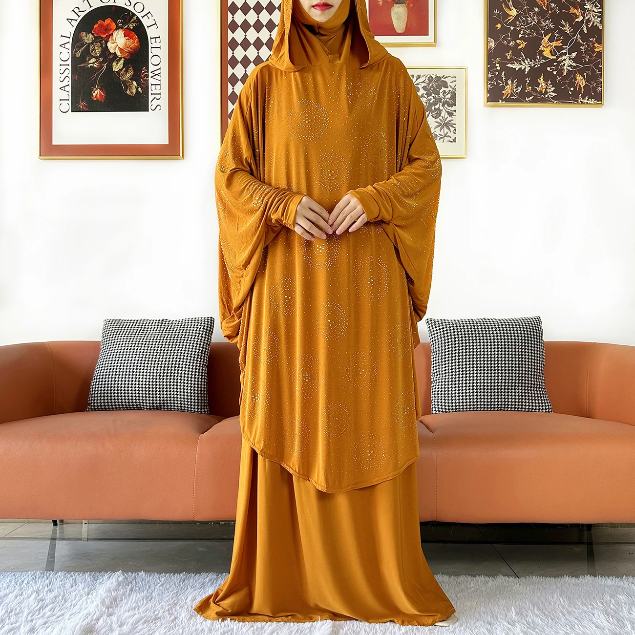 Two Piece Set Jilbab Prayer Clothes Muslim Abaya Set Women Prayer Garment Dress Hijab Long Khimar Skirt Sets Islamic Ramadan