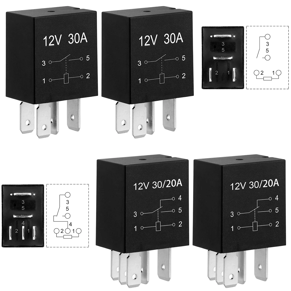 4 PCS 4 Pin/5 Pin 30A 12V/24V Violet Series 4-pin/5-pin Automotive Relay, SPST Multi-Purpose Replacement Relay