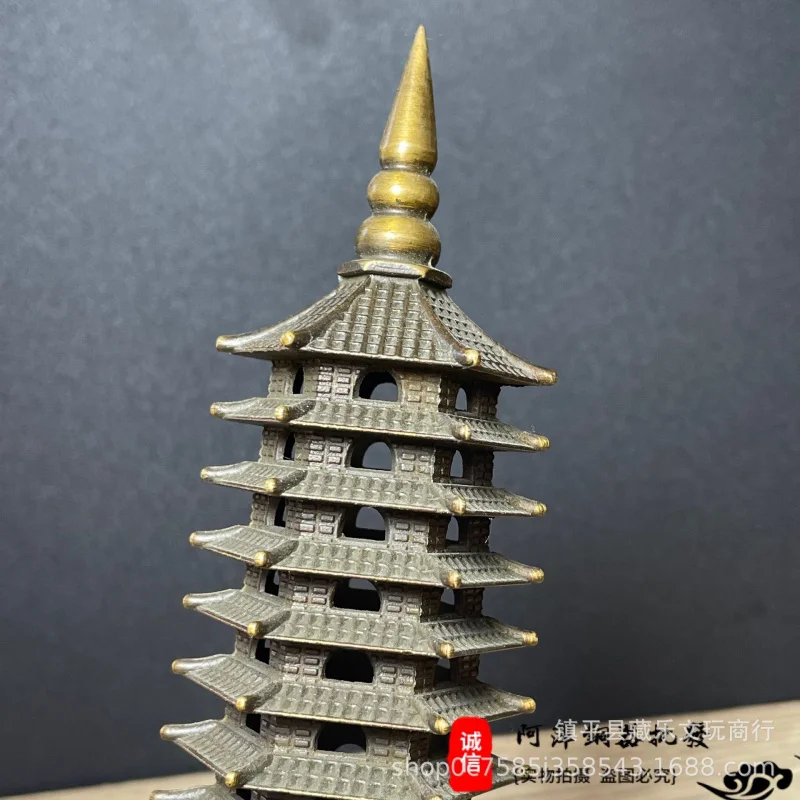 Brass Ornament, Thirteen- Pure Copper Wenchang , Nine-Layer Pagoda Decoration for Office and Study, M