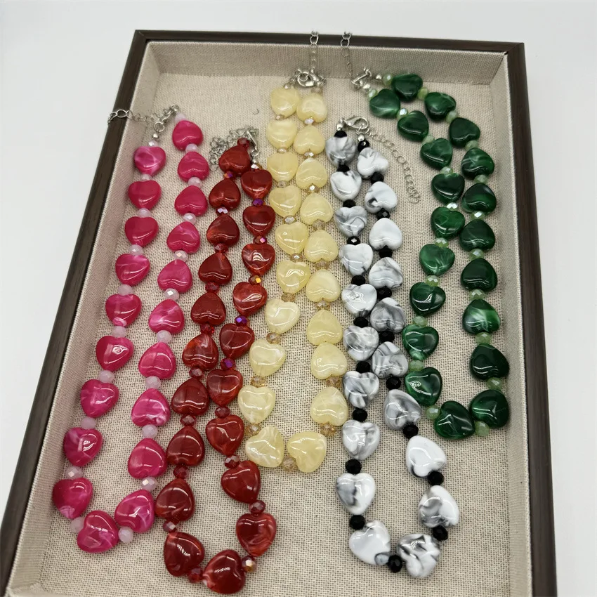 New Chinese Style Colorful Acrylic Acetate Heart Necklace