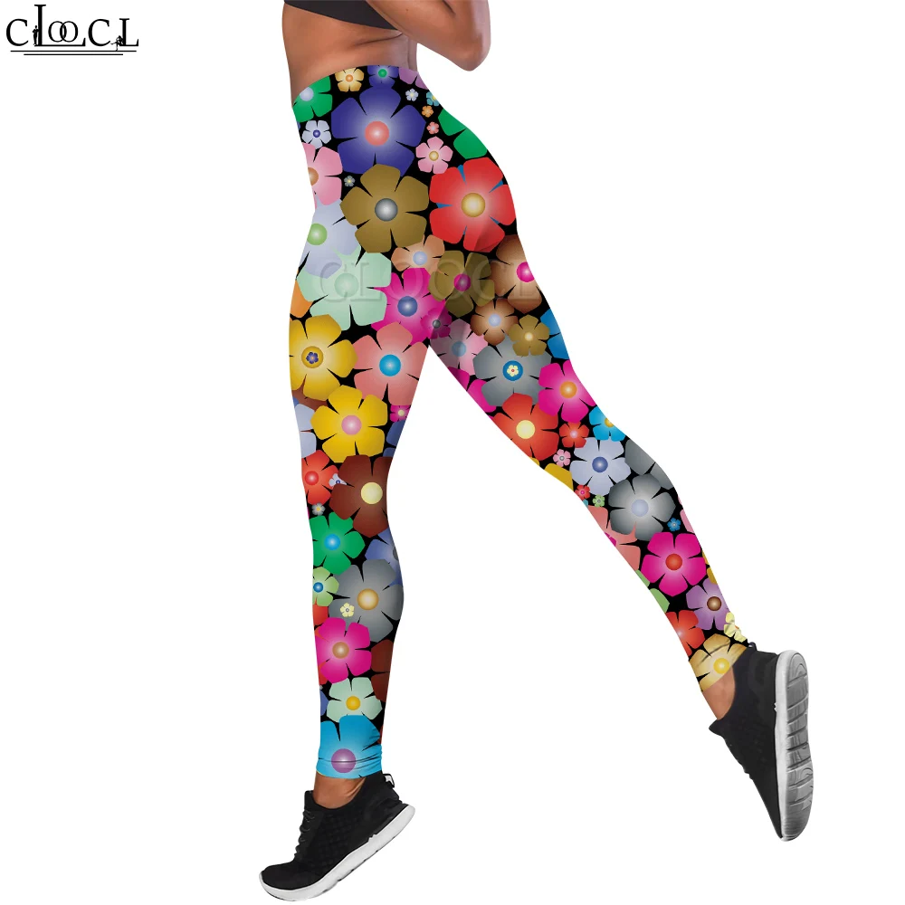 CLOOCL-Legging décontracté pour femme, pantalon de yoga sexy, imprimé de fleurs colorées, taille haute, entraînement de gym, nouvelle mode