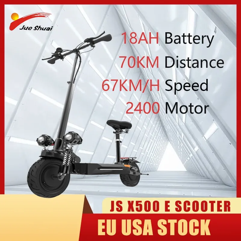 

JUESHUAI X500 Electric Scooter, 48V 2400W Dual Motor, Max Speed 67KM/H & Range 70KM, E Scooter Adults with Seat, 10” Street Tire