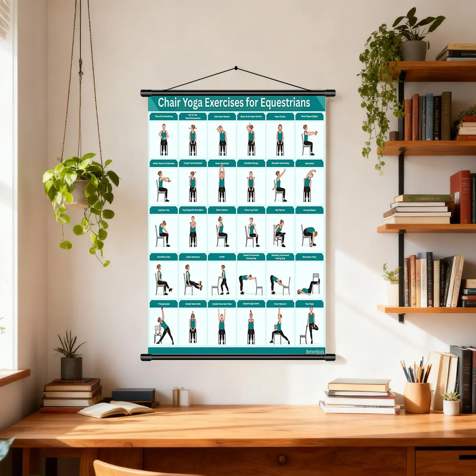 كرسي اليوغا ملصق جدار جبل كرسي منزلي قابل للطي دليل التمرين مخطط الحائط للياقة البدنية تمتد التنقل تجريب التدريب المنزل