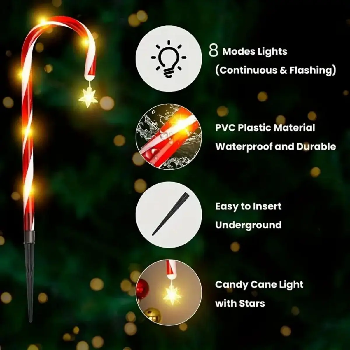 8pcs/set solar powered garden cane lights, 8-function waterproof decorative lights, Christmas candy garden lights