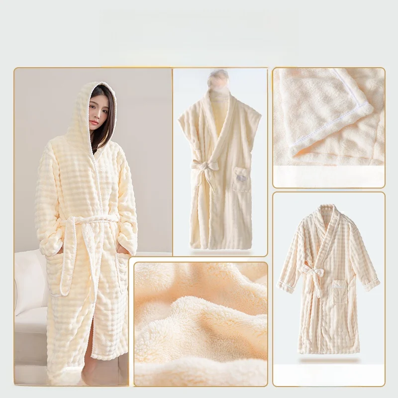

Women's Thiened Long Coral Fce Batobe Wearable Towel Qui Dry Sp Robe Home Comfortable Polyester Fiber Gown