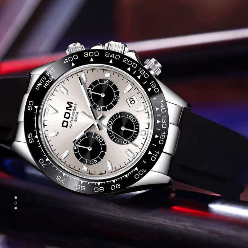 DOM orologio al quarzo multifunzione da uomo orologio da polso automatico con data orologio cronogra sportivo impermeabile in gel di silice in acciaio inossidabile M-1568