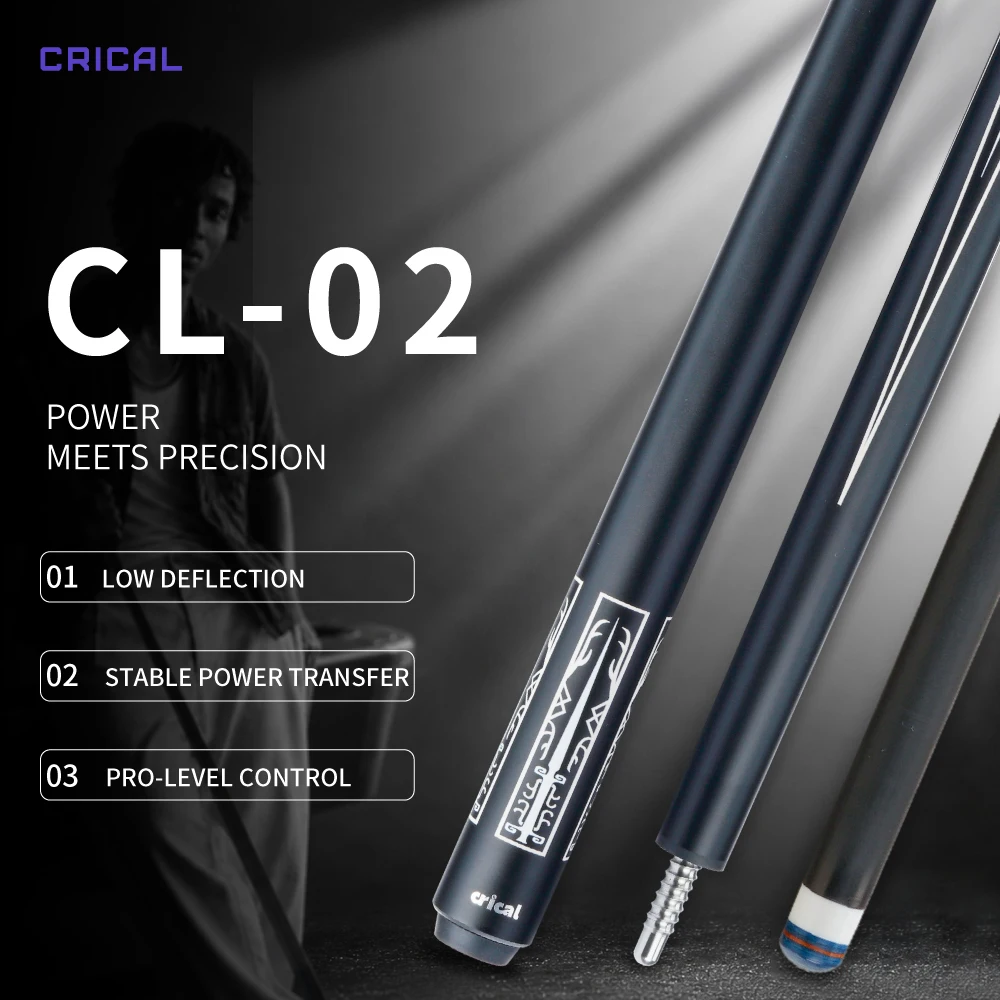 Matte Black Carbon Fiber Pool Cue Stick Low Deflection 12.2mm Sapphire Tip 3/8x8 2-Piece 58in 19-20oz Billiard CRICAL