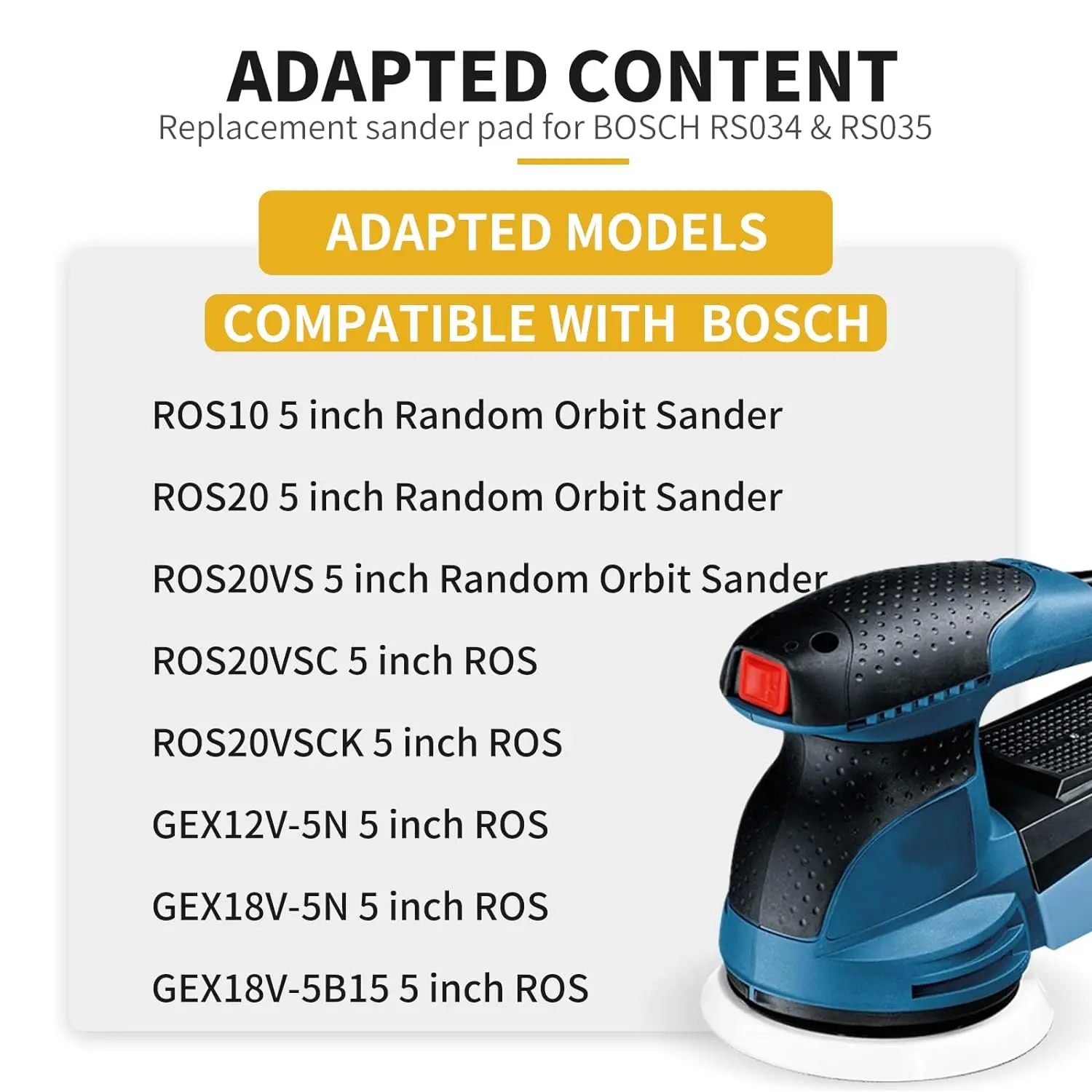 Gancho e Loop Substituição Placa de Apoio, 5 ", 123mm, Compatível com ROS20VS, GEX12V, GEX18V, Lixadeira Orbital Aleatória