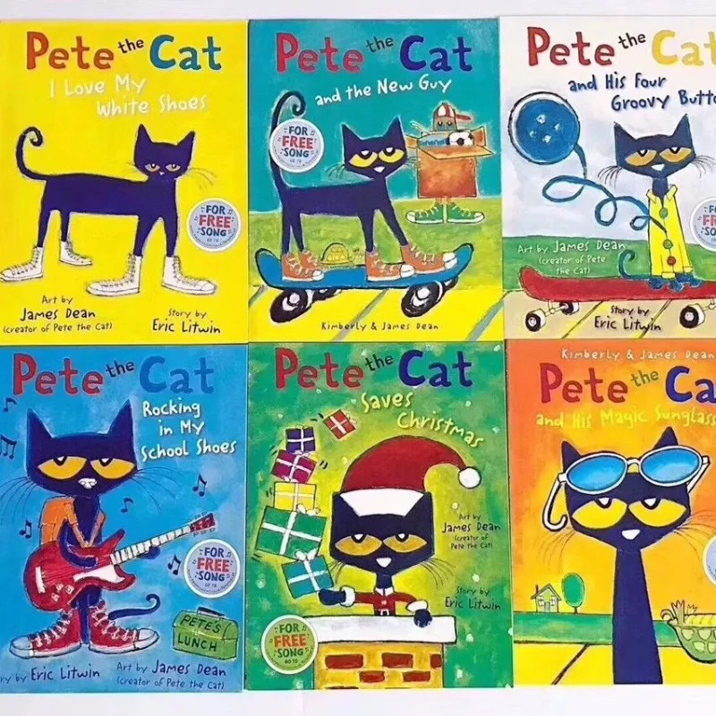 Inglês Clássico Histórias Curtas para Crianças, Livro de Histórias Infantil, Eu Posso Ler Pete, O Gato, Educação Infantil, 6 Livros por Conjunto