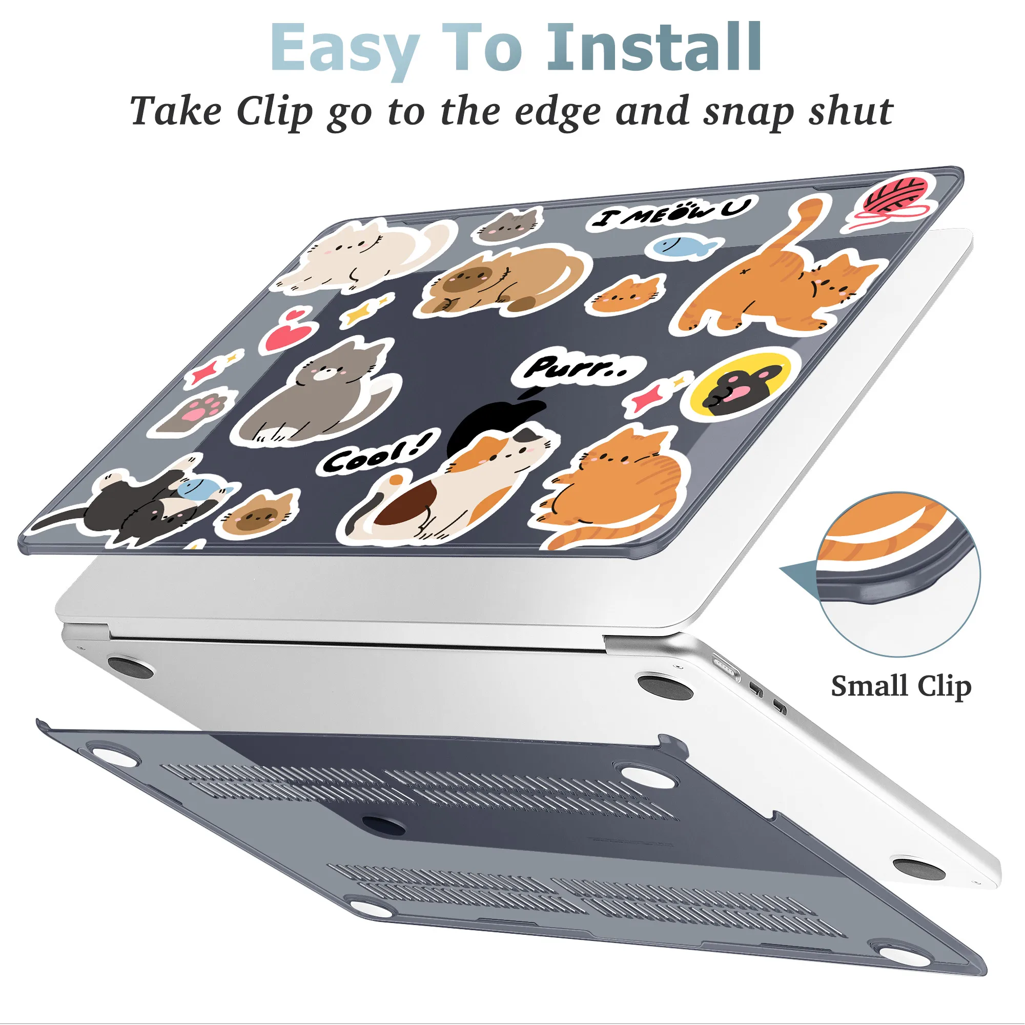 Casing Keras Gambar Kucing Manis untuk MacBook M4 2025 Air 13 15 A3240 A3241 M3 A3113 A3114 A2681 M2 M1 A2337 Pro 13 14 16 A2485 A3401