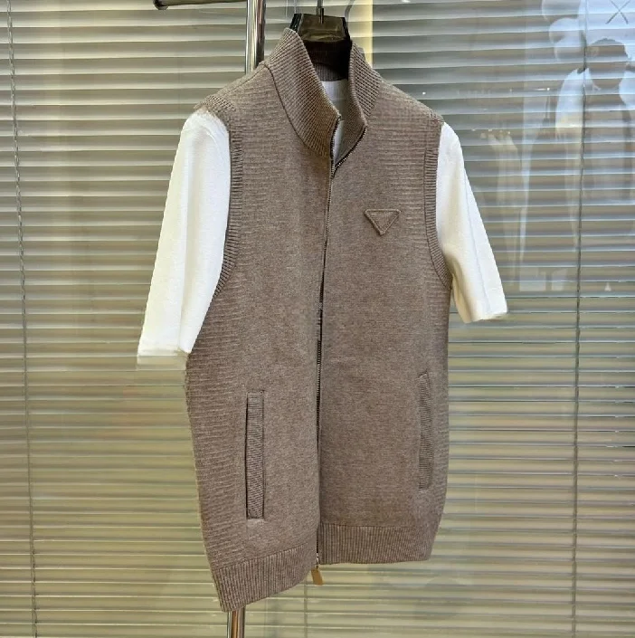 

Высококачественный трикотажный жилет с треугольной вышивкой, приталенный, с воротником-стойкой, мужской, люксовый, модный, деловой, повседневный