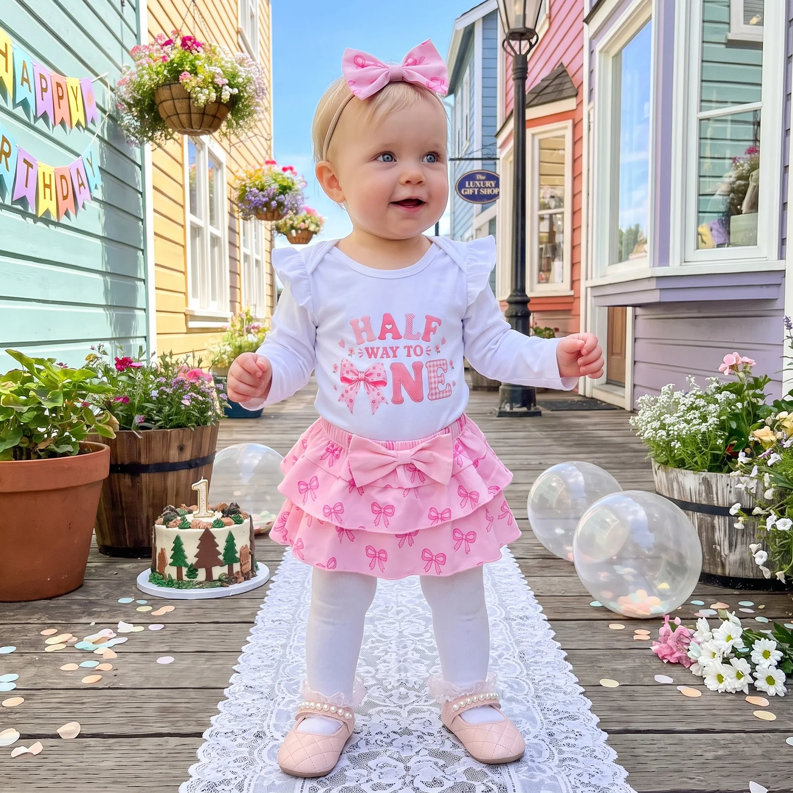 Baby Girl Birthday Outfit Letters Romper and Strawberry/Bow Shorts Headband